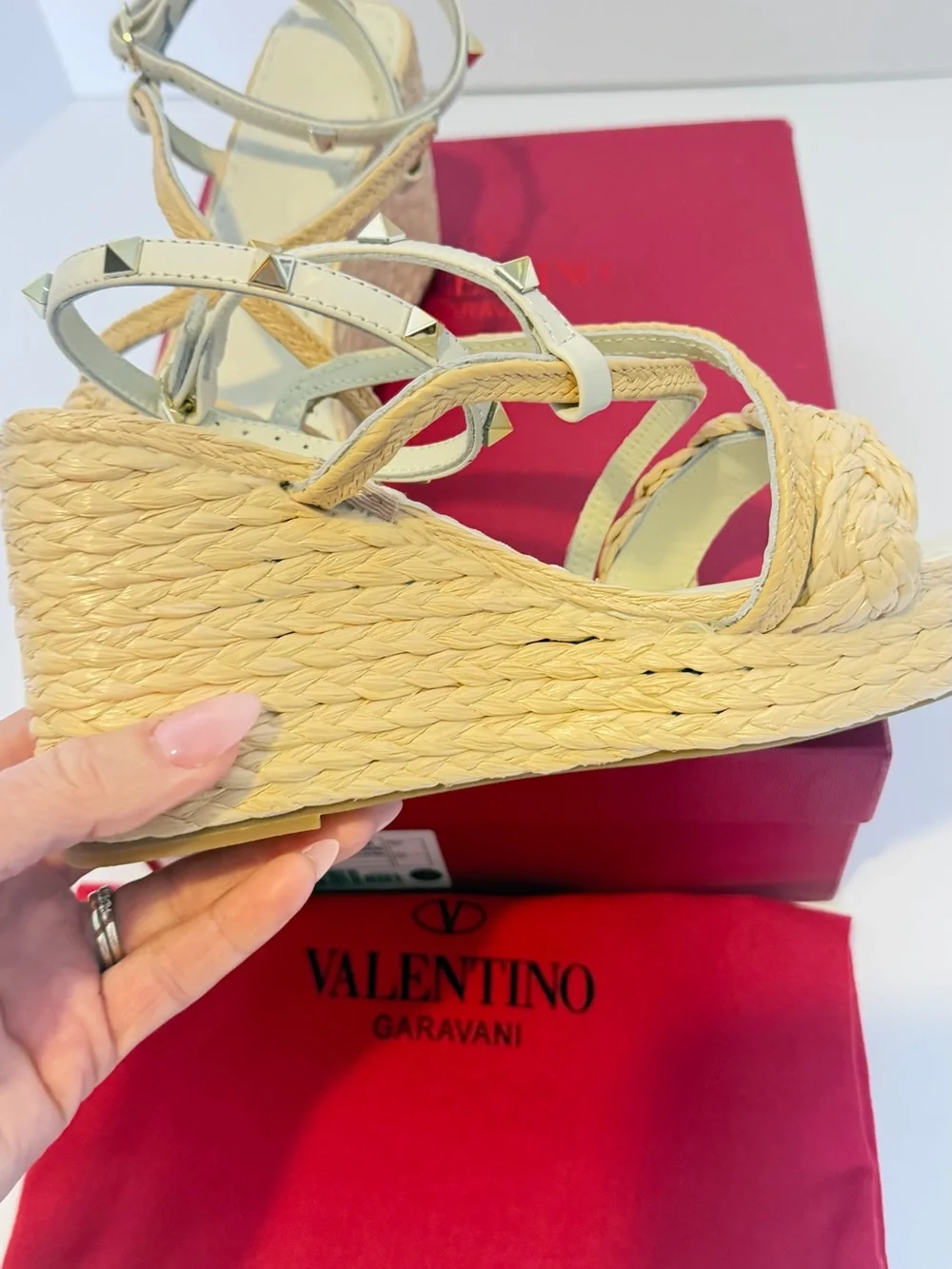 *Inspired Shoe*Cream Braided Espadrille Wedge Sandals with Ankle Straps